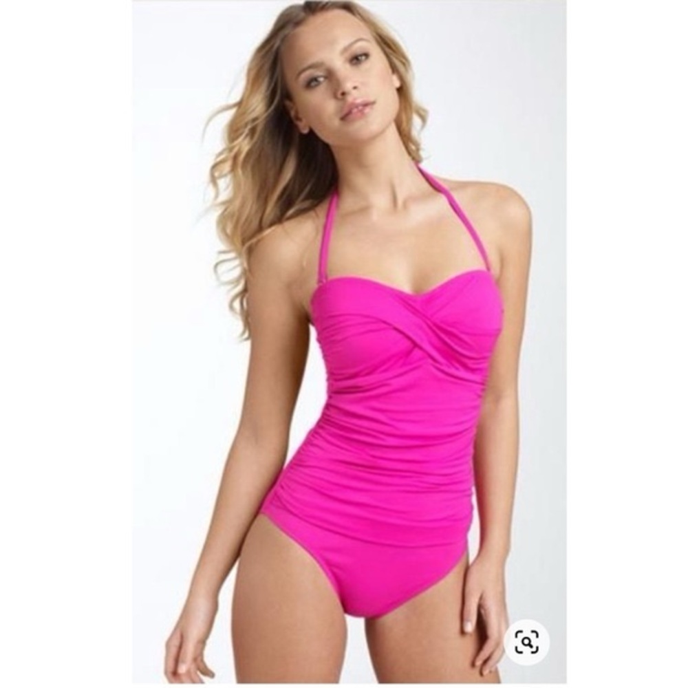 La Blanca Hot Pink Ruched One-Piece Swimsuit women’s size 14